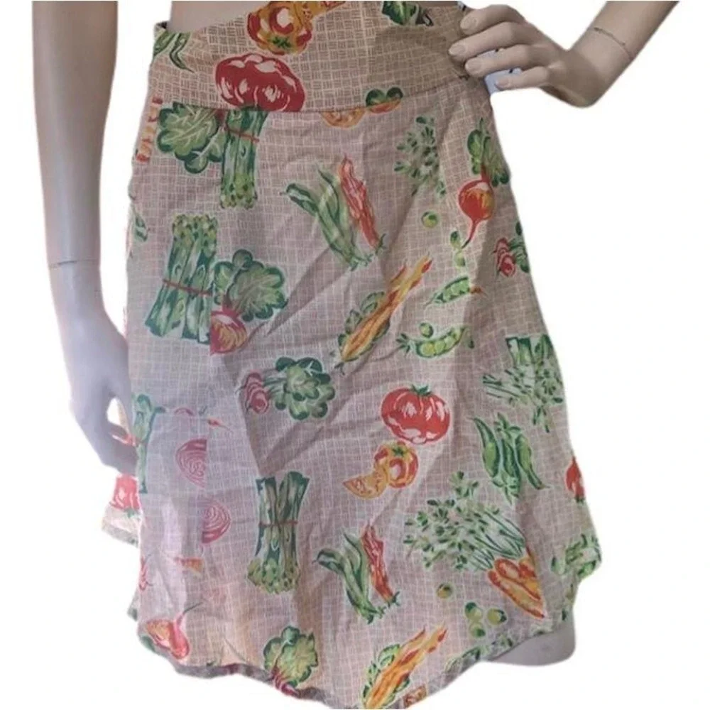 Vintage Garden Vegetable Print Half Apron Retro Kitchen‎ Tomato Asparagus Kitsch